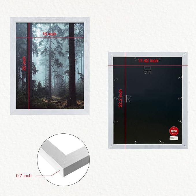 VCK 16x20 Poster Frames 3 Pack White MDF Wood and Polished Plexiglass Frame,Display Pictures in Horizontal and Vertical