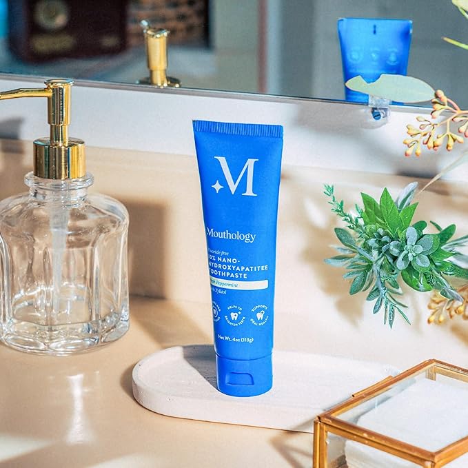Mouthology 10% Nano Hydroxyapatite Toothpaste (Fluoride Free), Whitening*, Supports Enamel Care*, Appropriate for Sensitive Teeth*, SLS Free, Xylitol nHA Toothpaste for Adults, Mint 4oz (USA Made)