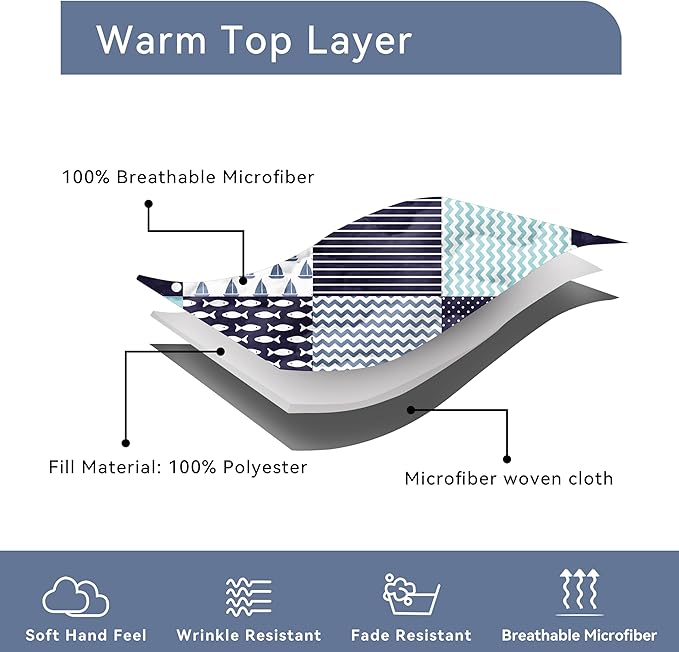 Nautical Bedding Queen Size Coastal Quilt with 2 Shams, Coastal Beach Comforter Sets Ocean Bedspreads Coverlet Summer Bedding, 90''x96''