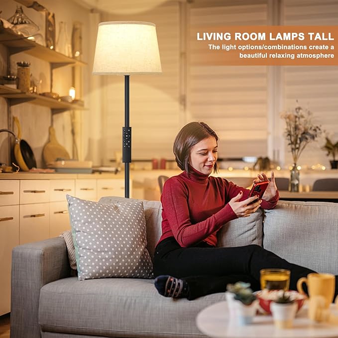 【Upgraded Floor Lamps for Living Room, Modern Floor Lamp with Remote Control, Dimmable Colors Temperature Standing Lamp Foot Switch, 9W LED Bulb Tall Lamps for Bedroom Office Kid Room