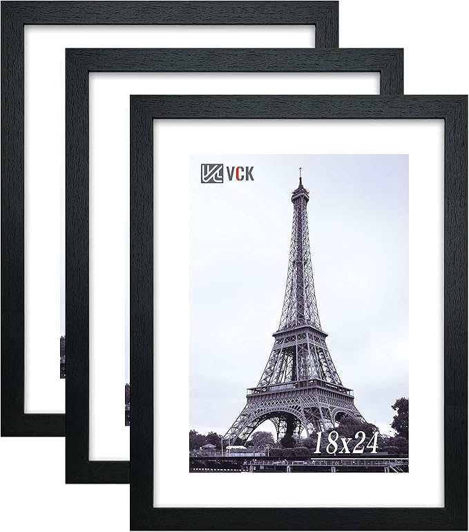 VCK 18x24 Poster Frames 3 Pack Black MDF Wood and Polished Plexiglass Frame,Display Pictures in Horizontal and Vertical