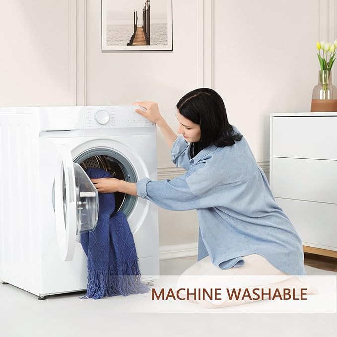 inhand Navy Blue Throw Blanket for Couch and Bed, Soft Living Room Home Decor Knitted Twin Size Blanket, Outdoor Lightweight Breathable Summer Blanket, Farmhouse Warm Woven Decorative, 60"x80"