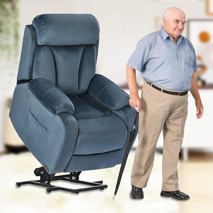 Power Lift Chair Recliners for Elderly, Modern Adult Power Lift Recliner, Velvet Upholstery Electric Lift Chair Recliner with Remote Side Pocket for Living Room(Navy Blue)