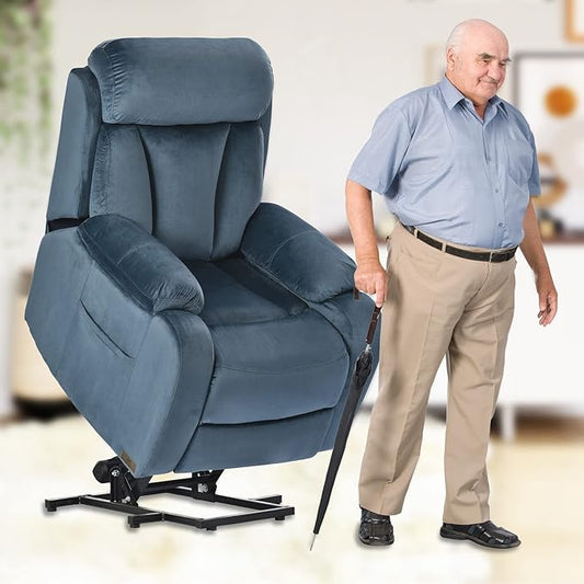 Power Lift Chair Recliners for Elderly, Modern Adult Power Lift Recliner, Velvet Upholstery Electric Lift Chair Recliner with Remote Side Pocket for Living Room(Navy Blue)