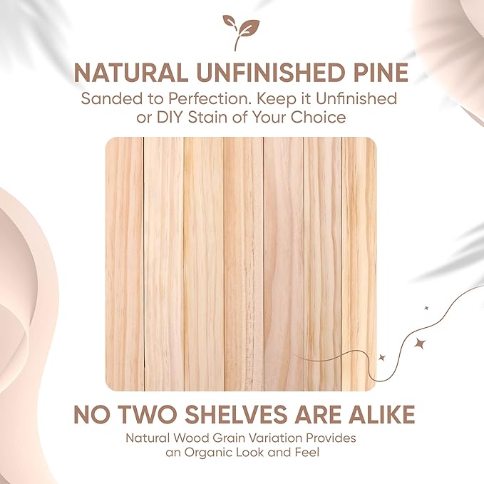 Homeforia 18 inch Wood Floating Shelves, High End Solid Natural Wood 18inch Floating Shelf for Wall Mounted, Unfinished Wooden 18in Floating Shelves, Heavy Duty Bracket, 18 X 6.5 X 1.75 inch, Set of 3