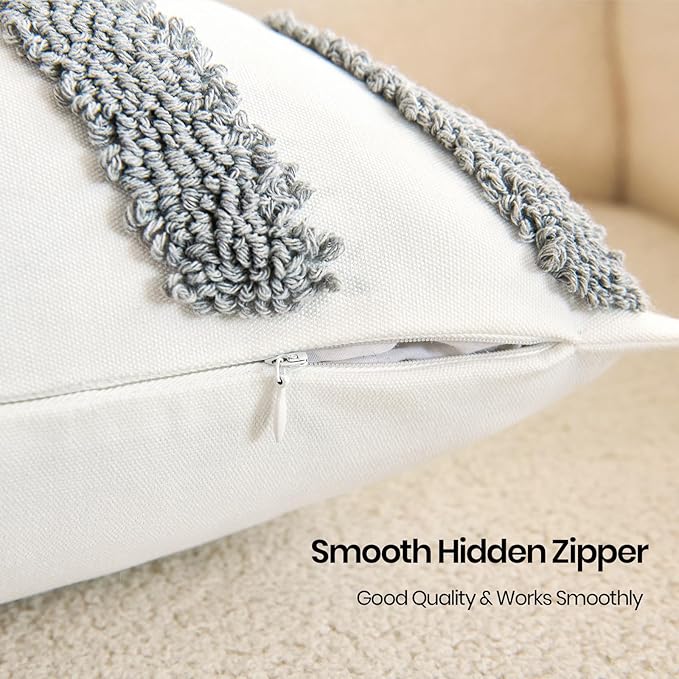 HOdo Home 18x18 Throw Pillow Covers, 2PCS Tufted Boho Jacquard Pillow Covers,Farmhouse Decorative Pillow Cover,Pillow Cases for Couch Sofa Bed Stylish Decor, Simple Textured Cushion Sham