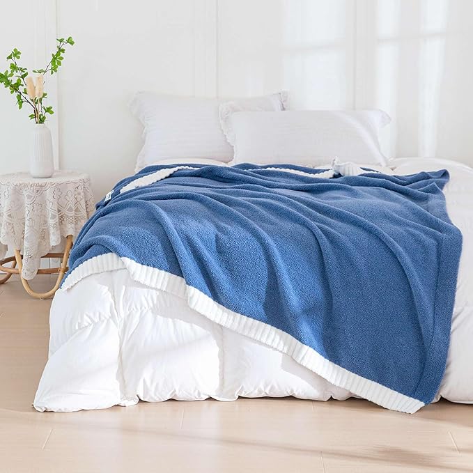 Soft Fuzzy Throw Blanket - Blue Cozy Warm Knit Fluffy Plush, Lightweight & Breathable, Throw for Bed, Chair, Sofa, Couch, Outdoor, 50"X60", Oeko-TEX Certified