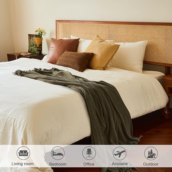 lifein Throw Blanket for Couch, Soft Green Boho Decor Bed Throw,Cozy Knitted Chenille Farmhouse Lightweight Throw for Spring(Olive Green,60 * 80")