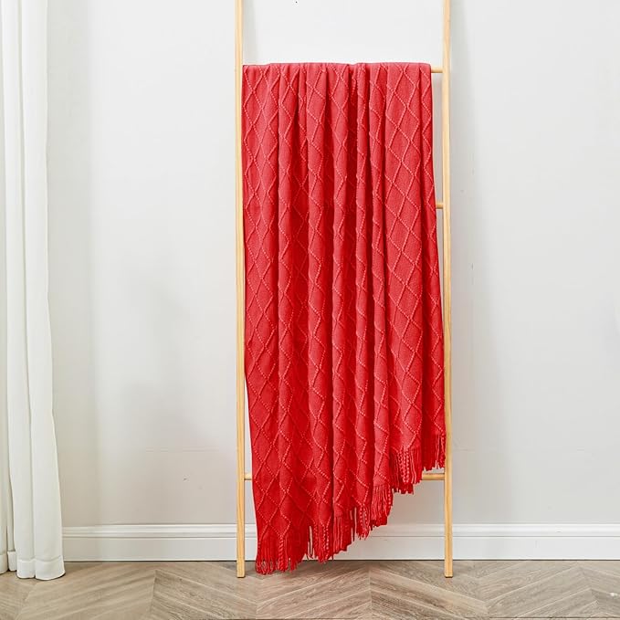 inhand Knitted Gift Throw Blankets for Couch and Bed,Valentines Day Decor Blanket for Her Him Girlfriend Wife, Red Romatic Lightweight Decorative with Tassel, Farmhouse Warm Woven for Women, 50"x60"