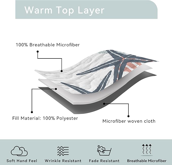 Coastal Bedding King Size 2 Shams, Nautical Beach Comforter Sets Ocean Bedspreads Coastal Coverlet Summer Bedding, 96''x106''