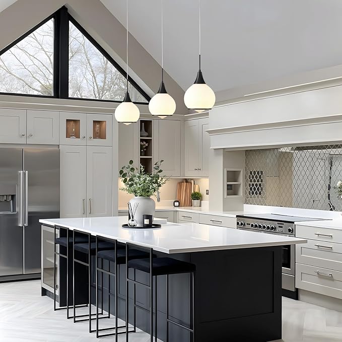 Pendant Light Fixtures Kitchen: 2 Pack Modern Black Island Light with Clear Glass - 6 Inch Mid Century Globe Kitchen Lighting Chandeliers Ceiling for Hallway Bar