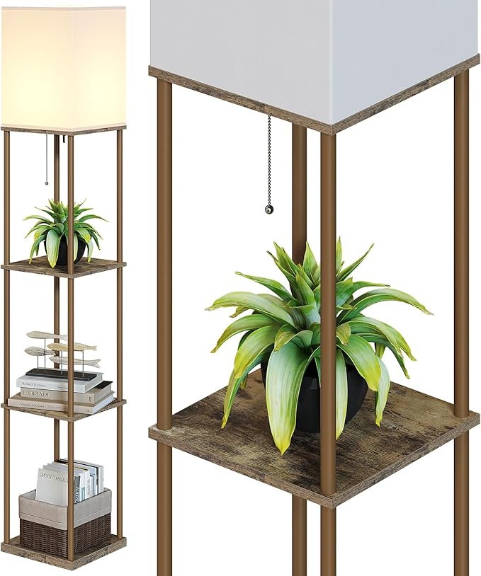 SUNMORY Floor Lamp with Shelves, Modern Square Shelf Lamps, Display Shelf Standing Lamp with 3 Color Temperature Bulb, Corner Bookshelf Lamps for Living Room and Bedroom Office, Home Decor