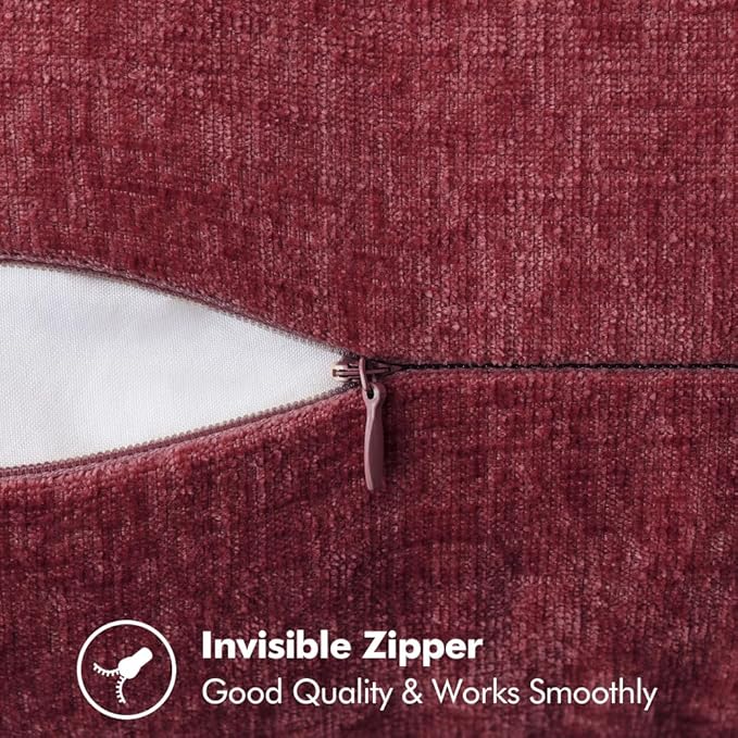 MIULEE Pack of 2 Christmas Pillow Covers 20x20 Inch Burgundy Red Farmhouse Decorative Throw Pillow Covers with Stitched Edge Soft Chenille Solid Dyed Couch Pillow Covers for Sofa Bed Living Room