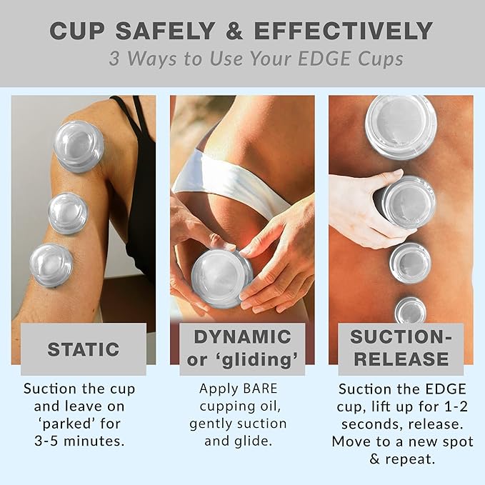 Lure Essentials Edge Silicone Cupping Set, Cupping Kit for Massage Therapy, Long Lasting Cups for Professional & Home Use, Body Sculpt Cup for Cellulite, Ultra Transparent Clear (8 Count)