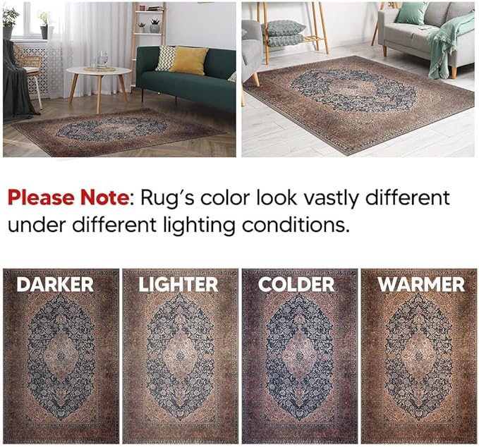 Keen Home Design 5x7 Rug - Machine Washable Area Rug with Non-Slip Backing, Ideal for Living Room, Dining Room, Bedroom - Vintage, Easy Clean, Durable, Low Pile Rug - (5' x 7')