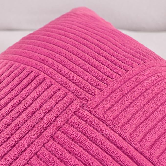 Fancy Homi 2 Packs Hot Pink Big Decorative Throw Pillow Covers 24x24 Inch for Living Room Couch Bed, Rustic Farmhouse Boho Home Decor, Soft Corss Corduroy Patchwork Accent Square Cushion Case 60x60 cm