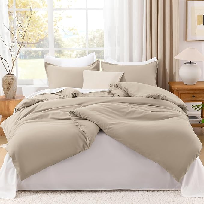 Litanika Khaki Comforter Set King Size, 3 Pieces Solid Bedding Comforter Set, All Season Down Alternative Bed Set (104x90In Comforter & 2 Pillowcases)