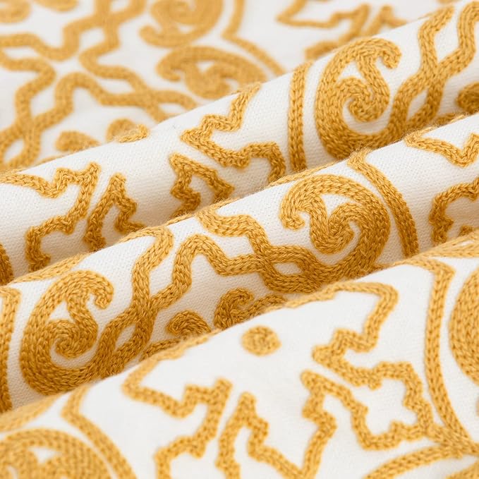 HWY 50 Mustard Yellow Decorative Throw Pillow Covers 18x18 Inch, Pack of 2 Embroidered Cotton Farmhouse Cushion Cover Pillow Case for Sofa Couch Living Room Bed Bedroon, Modern Pattern