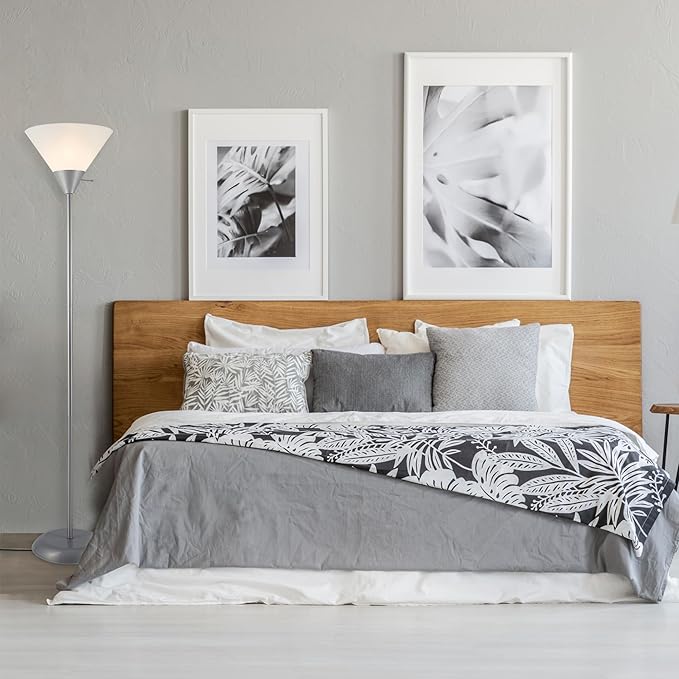 GLOBE Electric 677150 Elliott 72" Floor Lamp, Silver, White Plastic Shade, On/Off Rotary Switch on Shade, Standing, Living Room Decor, Bedroom, Tall, Corner Light