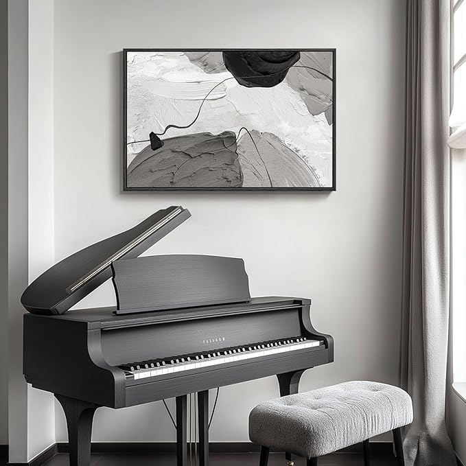 Framed Black and White Abstract Canvas Wall Art, Large Modern Art Prints Paintings Artwork for Walls, Minimalist Gray Pictures for Living Room Bedroom Dining Room Office Bathroom Wall Decor 24x36 In