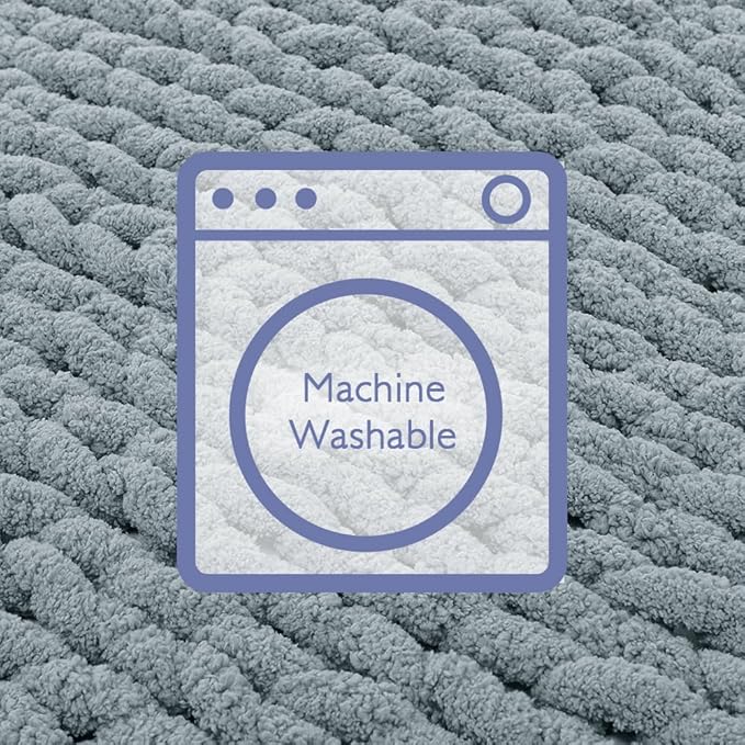 Bigacogo Chunky Knit Throw Blanket for Couch, 40x40 inches, 100% Hand Knitted with Thick Jumbo Chenille Yarn, Cozy Soft Large Rope Knot Cable Crochet Blankets for Sofa Bed Living Room, Dusty Blue