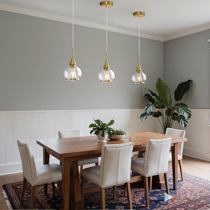 Pendant Light Fixtures Kitchen: 2 Pack Modern Gold Island Light with Clear Glass - 6 Inch Mid Century Globe Kitchen Lighting Chandeliers Ceiling for Foyer Bedroom