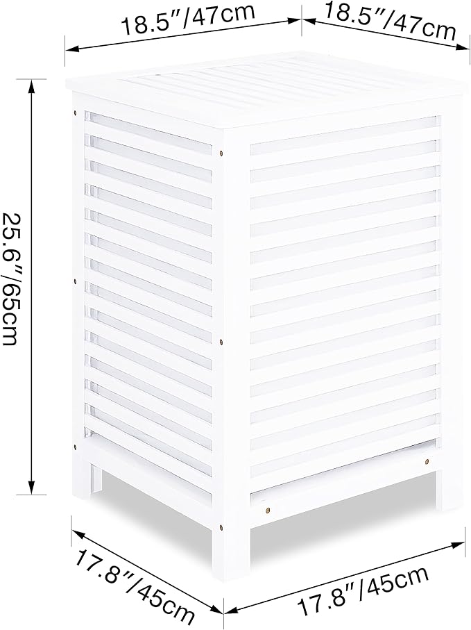 SMIBUY Double Laundry Hamper with Lid, 120L Bamboo Laundry Basket with Removable Liner Bag, 2-Section Clothes Divider Laundry Sorter for Laundry Room, Bathroom, Bedroom (White)