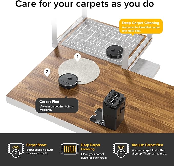 roborock Qrevo S Robot Vacuum and Mop, Self-Drying, Auto Mop Washing, 7000Pa Suction, Self-Emptying & Refilling, 10mm Auto Lifting, 200RPM Spinning Mops, Smart Obstacle Avoidance, Black