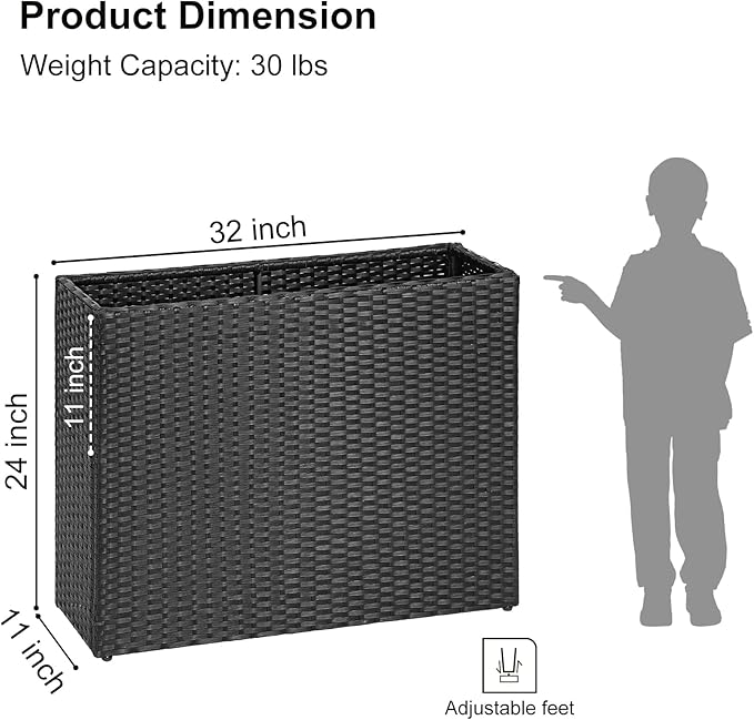 SUNNYPARK Tall Rectangular Planter with Removable Liner, All-Weather PE Rattan Large Modern Planters Indoor Outdoor Flower Plant Pots Garden Box Patio Yard Front Porch Deck