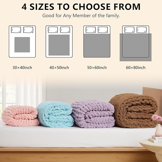 L'AGRATY Chunky Knit Blanket Throw - Soft Chenille Yarn Throw Blanket 30x40：Handmade Thick Cable Knit Crochet Blanket - Large Knit Blanket Chunky Rope Knot Throw Blanket for Couch Sofa Bed Home Decor