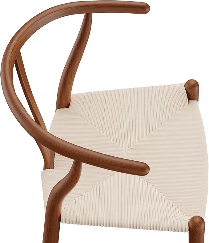 Tomile Solid Wood Wishbone Chair Y Chair Mid-Century Armrest Dining Chair, Hemp Seat (Ash Wood - Walnut., Pack of 1)