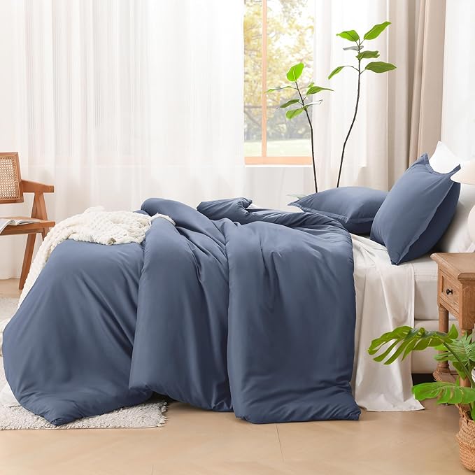 Litanika Comforters Bluish Grey King Size, 3 Pieces Lightweight Solid Bedding Set & Collections, All Season Fluffy Bed Set (104x90In Comforter & 2 Pillowcases)