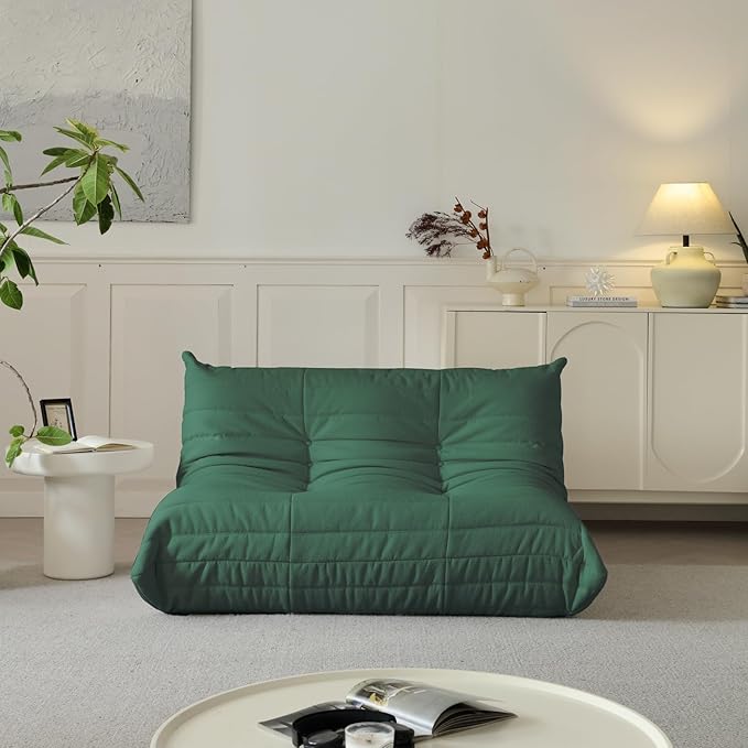 Luxury Sofa Couch Chair, Lazy Floor Seating, Fireside Bean Bag Chair, Ergonomic Tatami Sofa Lounger for Living Room, Bedroom, Office, Loveseat, Green
