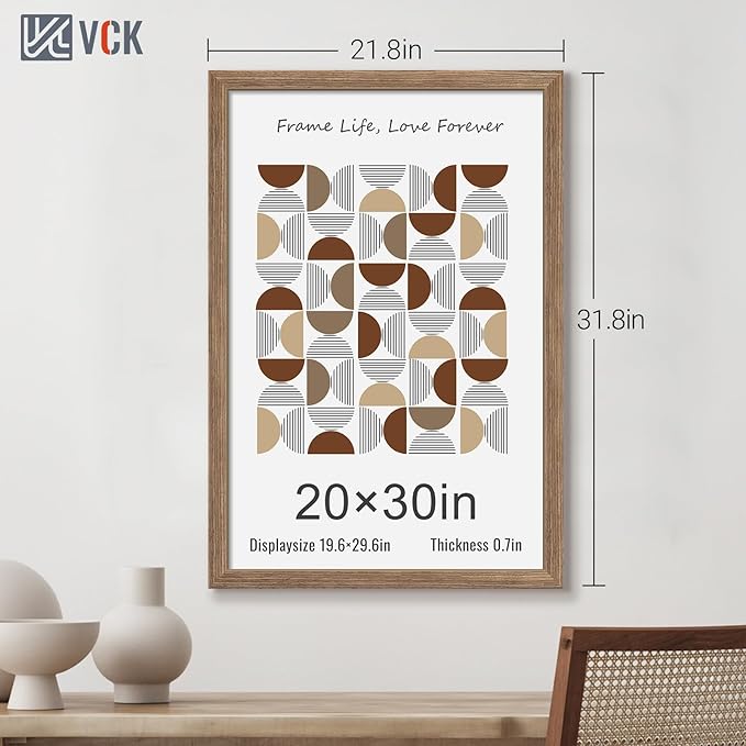 VCK 20x30 Frame 3 Pack - Brown Walnut, Natural Textured Solid Wood Poster Picture Frame, Wall Mounting Hanging