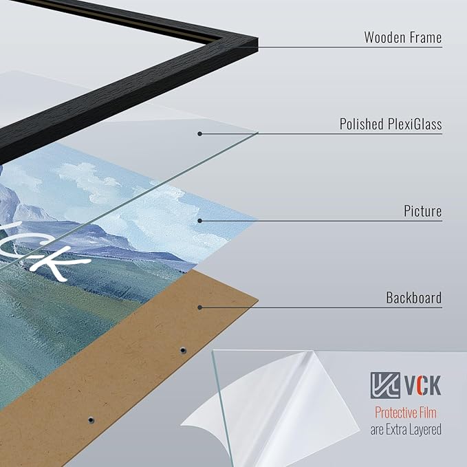 VCK 14x22 Picture Frame Set of 3, Exclusive Black Woodgrain, Solid Wood Poster Frames - Wall Hanging
