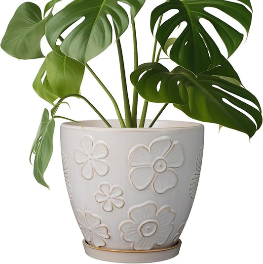 Ceramic Planter 8 Inch Plant Pot with Drainage Hole and Saucer Ceramic Pots for Indoor Plants Outdoor Large Flower Pot for Home Decor White