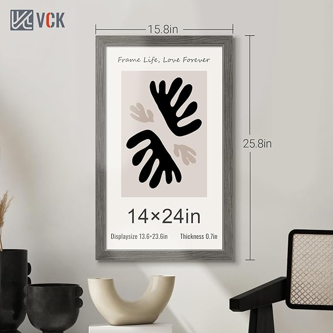 VCK 14x24 Frame 3 Pack, Gray Solid Wood Picture Frame, Exclusive Wood Grain, Wall Gallery Frame