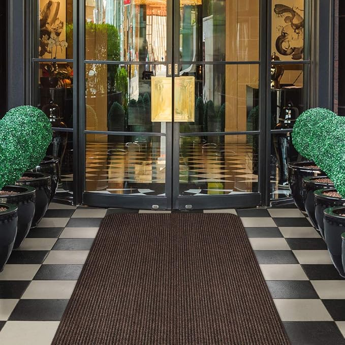 House, Home and More Indoor Outdoor Double-Ribbed Carpet Runner with Skid-Resistant Rubber Backing - Bittersweet Brown - 4 Feet x 50 Feet