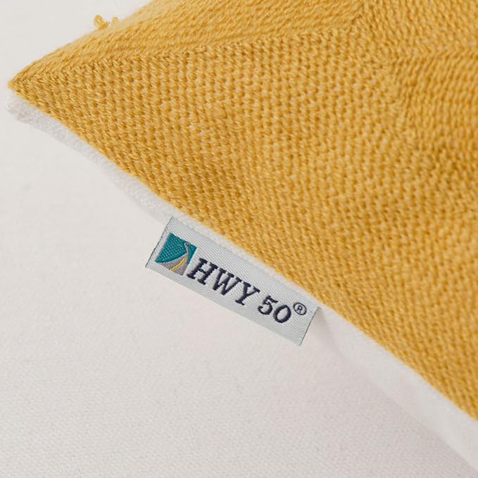 HWY 50 Mustard Yellow Decorative Throw Pillow Covers 18x18 Inch, Pack of 2 Embroidered Cotton Farmhouse Cushion Cover Pillow Case for Sofa Couch Living Room Bed Bedroon, Sunflower Design