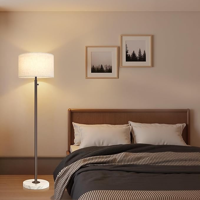 Floor Lamp for Living Room,Dimmable Gold Floor Lamp,Modern Standing Lamp with Marble Base,Tall Standing Lamp for Bedroom, Reading,Office & Kids' Room,LED Bulb Included(Brown)