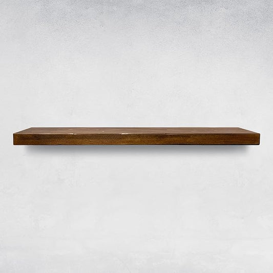 URBANDI, Rustic Floating Shelves, Set of 2, Hidden Bracket, Solid Wood, Heavy Duty, Wall Mounted Shelves, (Provincial, 12Wx8D)