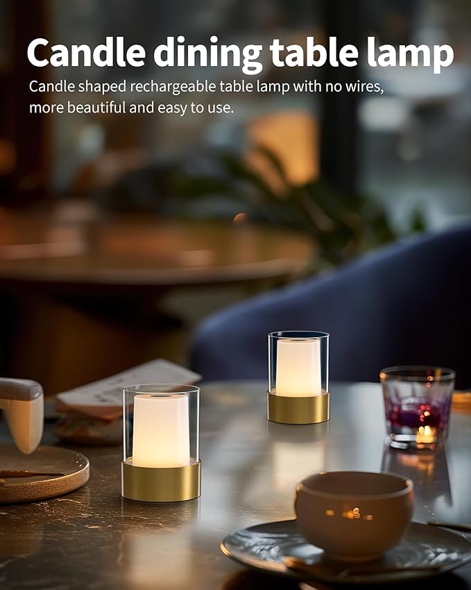 LED 4" Small LED Battery Operated Lamp Set of 2, Cordless Rechargeable Table Lamp, Mini Night Light, Waterproof Outdoor Desk Lamp for Bathroom Bar Dining Room Nursery Baby Coffee Shop (Bronze)