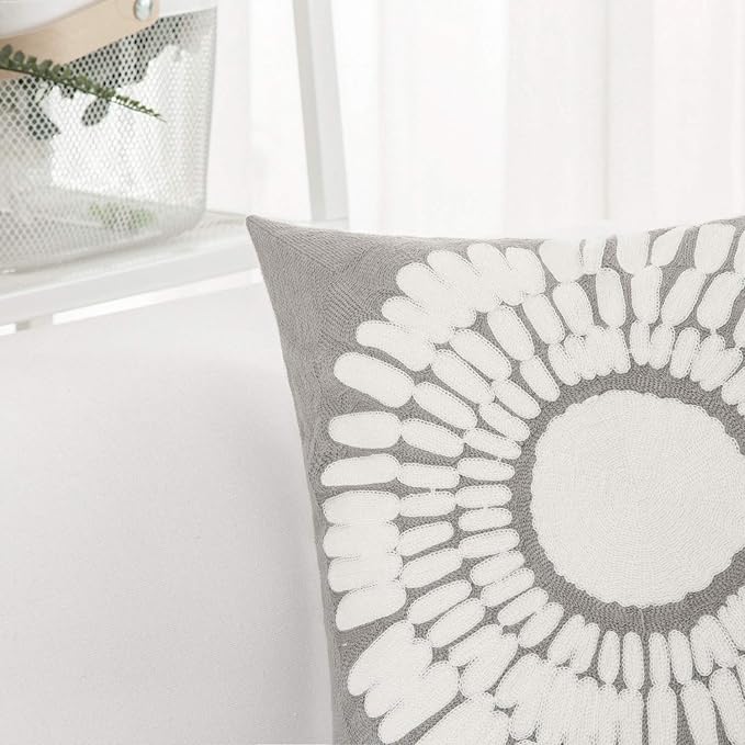 HWY 50 Grey Gray Decorative Throw Pillow Covers 18x18 Inch, Pack of 2 Embroidered Cotton Farmhouse Cushion Cover Pillow Case for Sofa Couch Living Room Bed Bedroon, Sunflower Design
