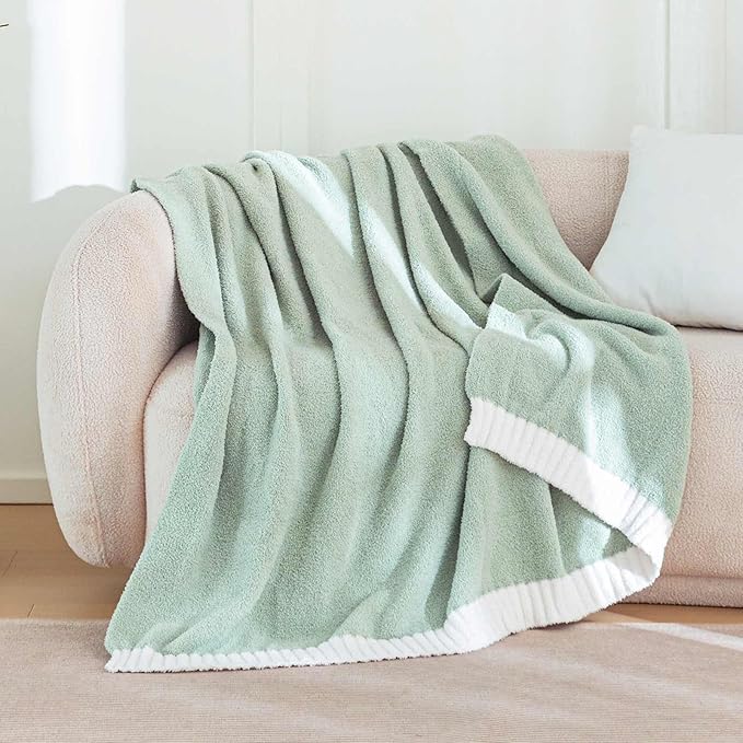 Soft Fuzzy Throw Blanket - Green Cozy Warm Knit Fluffy Plush, Lightweight & Breathable, Throw for Bed, Chair, Sofa, Couch, Outdoor, 50"X60", Oeko-TEX Certified