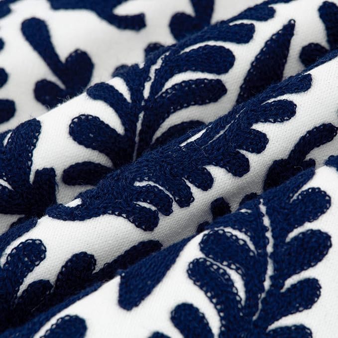 HWY 50 Navy Blue Decorative Throw Pillow Covers 18x18 Inch (1 Piece), Embroidered Cotton Farmhouse Cushion Cover Pillow Case for Sofa Couch Living Room Bed Bedroon, Floral Branches