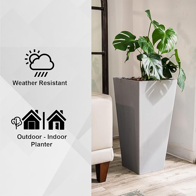 XBrand Modern 28-Inch Square Planter, Modern Tapered Planter Perfect for Indoor & Outdoor, Patio Décor, Set of 2