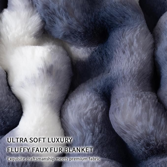Cozy Faux Fur Throw Blanket for Bed Warm Fuzzy Throw Blanket, Soft Plush Thick Bubble Blankets for Bedroom and Living Room, Furry Luxury Blanket, 60 x 80,Tie-Dye Blue