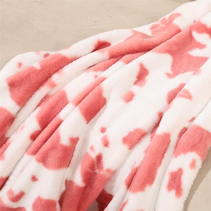 RYNGHIPY Cow Print Throw Blanket: Soft Animal Cow Bed Throws Cute Farm Flannel Fleece Throw Blankets Thick Warm Plush Blankets for Sofa Couch Cow Decor Throws (Pink, 63''x79'')