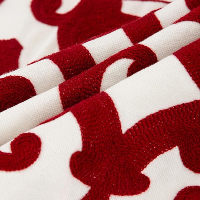 HWY 50 Red Decorative Throw Pillow Covers 18x18 Inch (1 Piece), Embroidered Cotton Farmhouse Cushion Cover Pillow Case for Sofa Couch Living Room Bed, Geometric