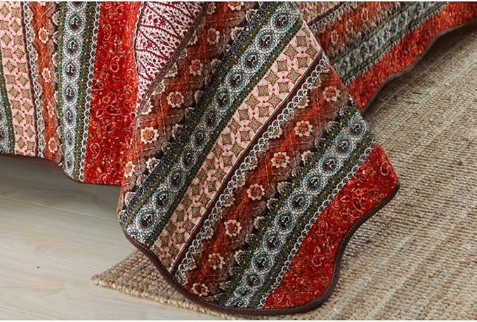 NEWLAKE Striped Classical Cotton 3-Piece Patchwork Bedspread Quilt Sets, King Size